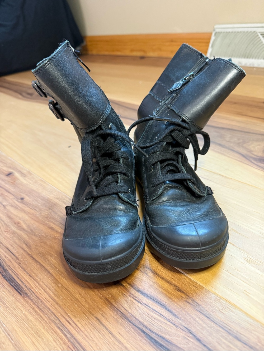 Palladium Kids Black Leather Lace-Up Ankle Boots